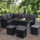 Furniture > Outdoor - Gardeon Outdoor Furniture Dining Setting Sofa Set Wicker 9 Seater Storage Cover Black - Garden Yard