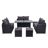 Furniture > Outdoor - Gardeon Outdoor Furniture Dining Setting Sofa Set Wicker 9 Seater Storage Cover Black - Garden Yard