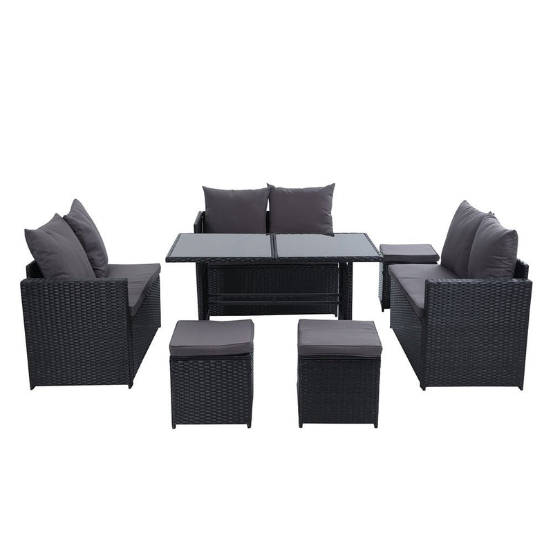 Furniture > Outdoor - Gardeon Outdoor Furniture Dining Setting Sofa Set Wicker 9 Seater Storage Cover Black - Garden Yard