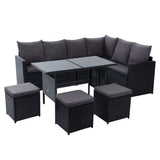 Furniture > Outdoor - Gardeon Outdoor Furniture Dining Setting Sofa Set Wicker 9 Seater Storage Cover Black - Garden Yard
