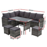 Furniture > Outdoor - Gardeon Outdoor Furniture Dining Setting Sofa Set Wicker 9 Seater Storage Cover Mixed Grey - Garden Yard