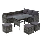 Furniture > Outdoor - Gardeon Outdoor Furniture Dining Setting Sofa Set Wicker 9 Seater Storage Cover Mixed Grey - Garden Yard