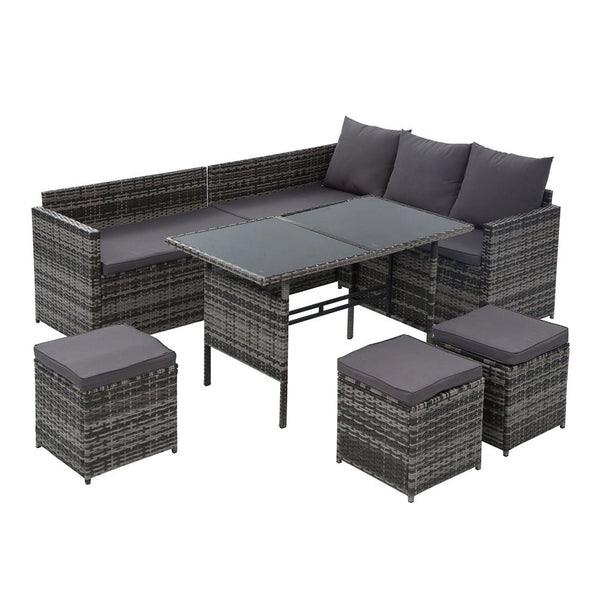 Furniture > Outdoor - Gardeon Outdoor Furniture Dining Setting Sofa Set Wicker 9 Seater Storage Cover Mixed Grey - Garden Yard