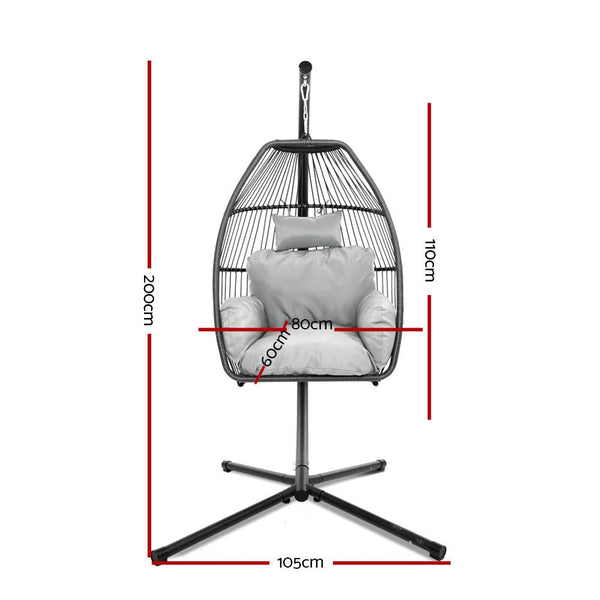 Furniture > Outdoor - Gardeon Outdoor Furniture Egg Hammock Hanging Swing Chair Stand Pod Wicker Grey - Garden Yard