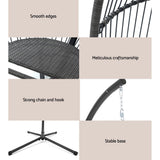 Furniture > Outdoor - Gardeon Outdoor Furniture Egg Hammock Hanging Swing Chair Stand Pod Wicker Grey - Garden Yard