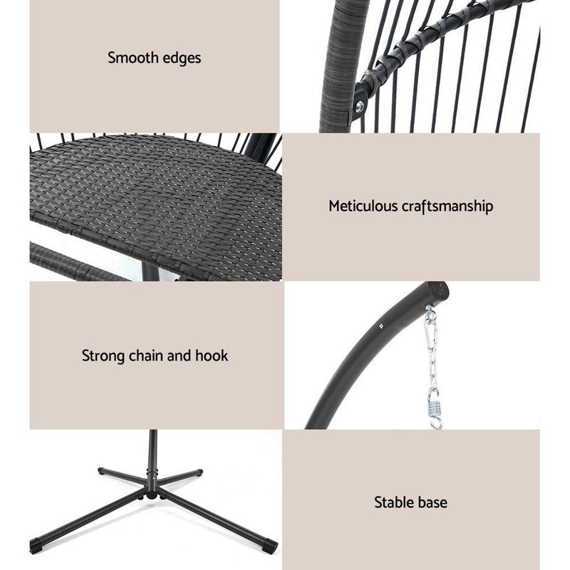 Furniture > Outdoor - Gardeon Outdoor Furniture Egg Hammock Hanging Swing Chair Stand Pod Wicker Grey - Garden Yard