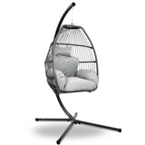 Furniture > Outdoor - Gardeon Outdoor Furniture Egg Hammock Hanging Swing Chair Stand Pod Wicker Grey - Garden Yard