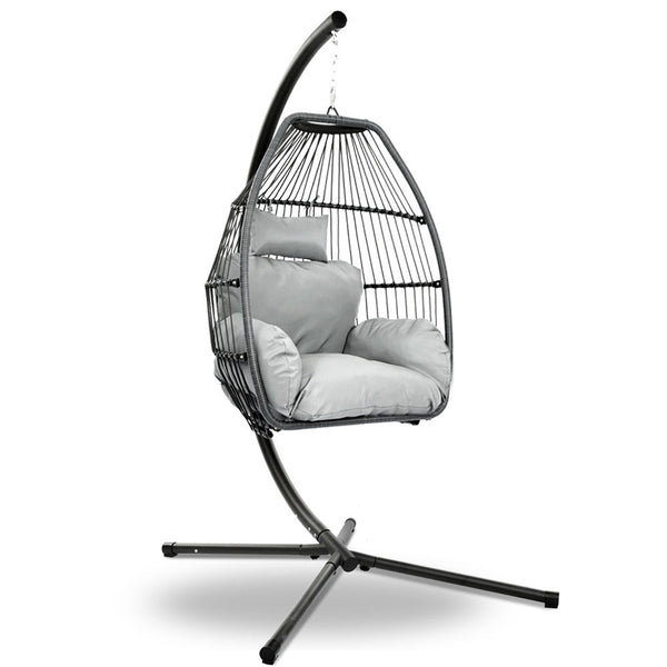 Furniture > Outdoor - Gardeon Outdoor Furniture Egg Hammock Hanging Swing Chair Stand Pod Wicker Grey - Garden Yard