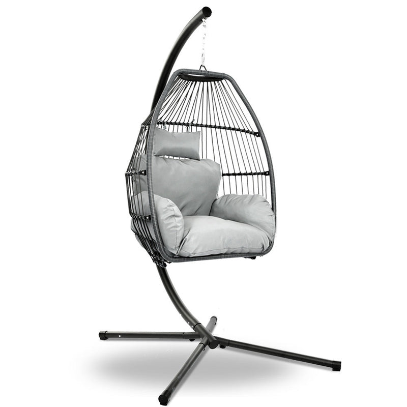 Furniture > Outdoor - Gardeon Outdoor Furniture Egg Hammock Hanging Swing Chair Stand Pod Wicker Grey - Garden Yard