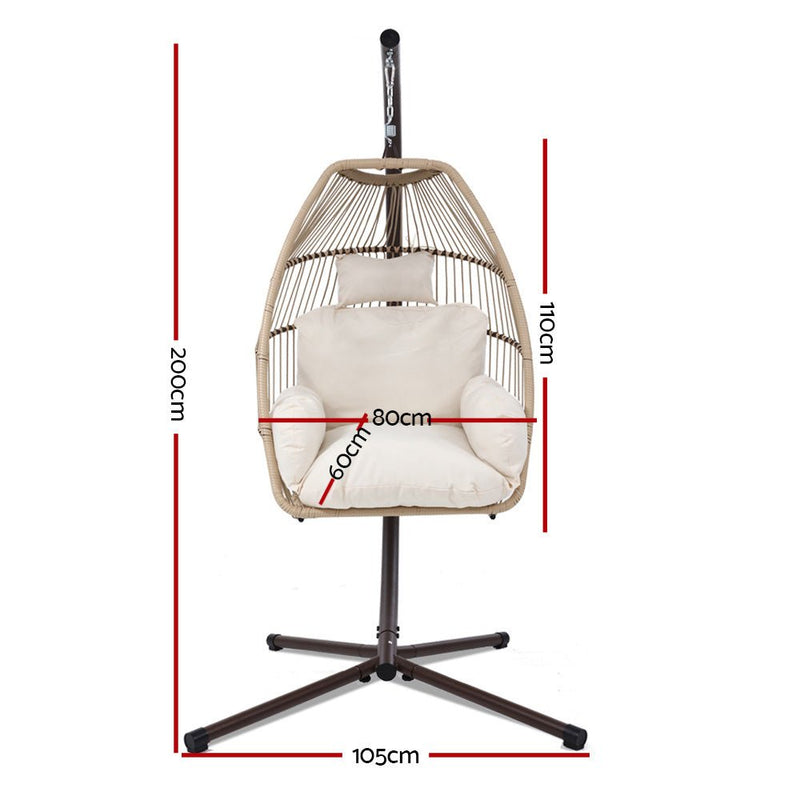 Furniture > Outdoor - Gardeon Outdoor Furniture Egg Hanging Swing Chair Stand Wicker Rattan Hammock - Garden Yard