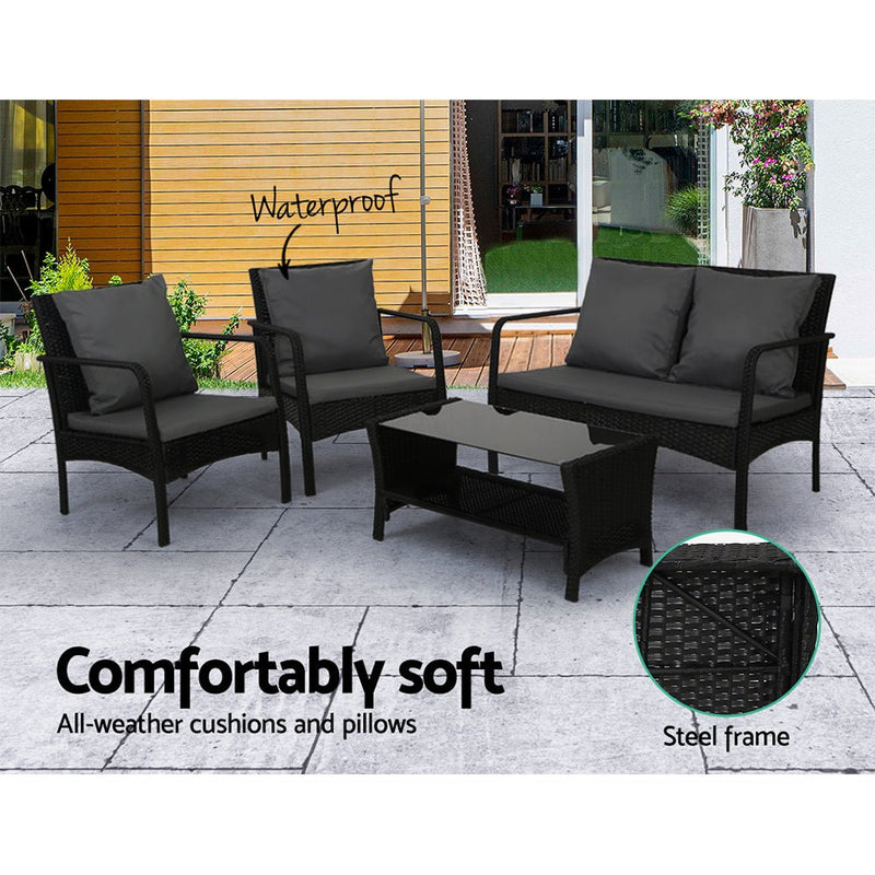 Furniture > Outdoor - Gardeon Outdoor Furniture Lounge Table Chairs Garden Patio Wicker Sofa Set - Garden Yard