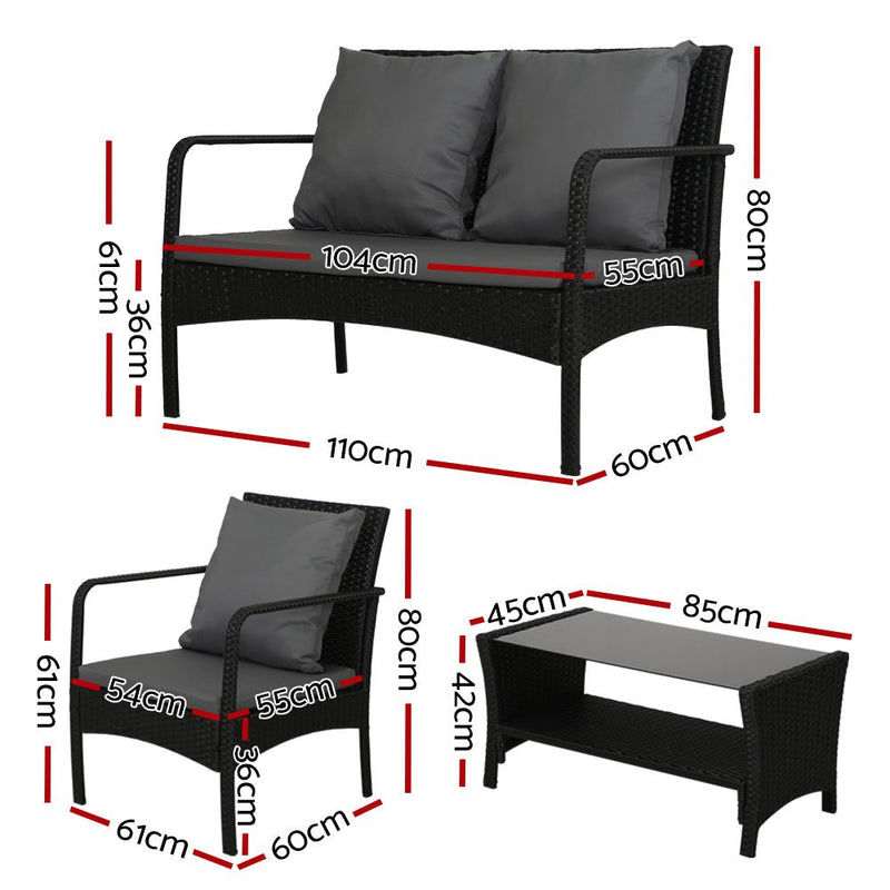 Furniture > Outdoor - Gardeon Outdoor Furniture Lounge Table Chairs Garden Patio Wicker Sofa Set - Garden Yard