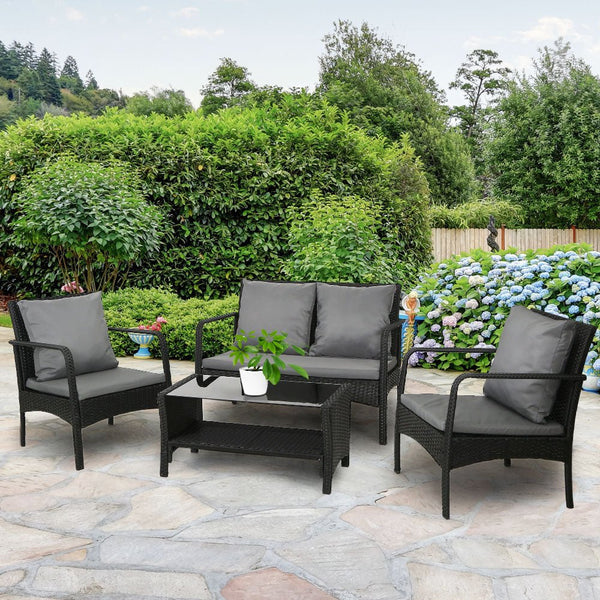 Furniture > Outdoor - Gardeon Outdoor Furniture Lounge Table Chairs Garden Patio Wicker Sofa Set - Garden Yard