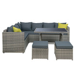 Furniture > Outdoor - Gardeon Outdoor Furniture Patio Set Dining Sofa Table Chair Lounge Garden Wicker Grey - Garden Yard