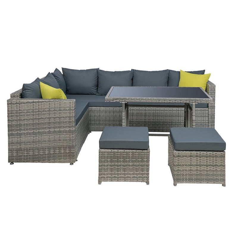 Furniture > Outdoor - Gardeon Outdoor Furniture Patio Set Dining Sofa Table Chair Lounge Garden Wicker Grey - Garden Yard