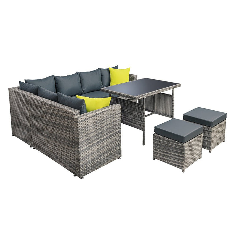 Furniture > Outdoor - Gardeon Outdoor Furniture Patio Set Dining Sofa Table Chair Lounge Garden Wicker Grey - Garden Yard
