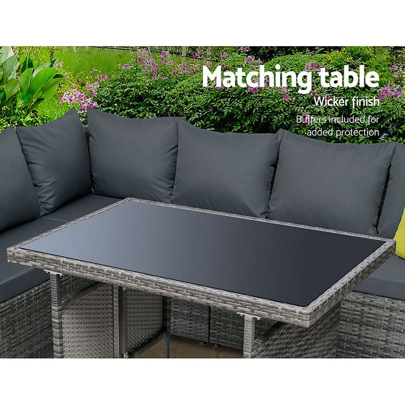 Furniture > Outdoor - Gardeon Outdoor Furniture Patio Set Dining Sofa Table Chair Lounge Garden Wicker Grey - Garden Yard