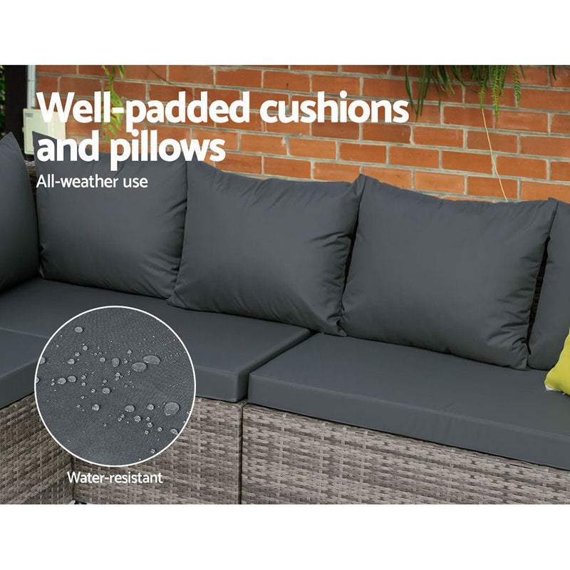 Furniture > Outdoor - Gardeon Outdoor Furniture Patio Set Dining Sofa Table Chair Lounge Garden Wicker Grey - Garden Yard