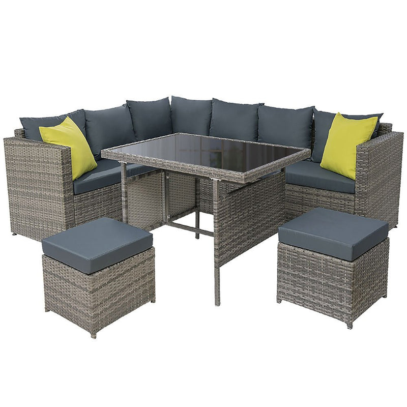 Furniture > Outdoor - Gardeon Outdoor Furniture Patio Set Dining Sofa Table Chair Lounge Garden Wicker Grey - Garden Yard