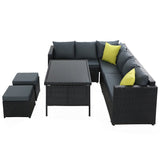 Furniture > Outdoor - Gardeon Outdoor Furniture Patio Set Dining Sofa Table Chair Lounge Wicker Garden Black - Garden Yard