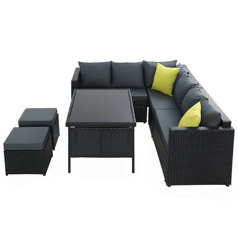 Furniture > Outdoor - Gardeon Outdoor Furniture Patio Set Dining Sofa Table Chair Lounge Wicker Garden Black - Garden Yard