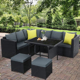 Furniture > Outdoor - Gardeon Outdoor Furniture Patio Set Dining Sofa Table Chair Lounge Wicker Garden Black - Garden Yard