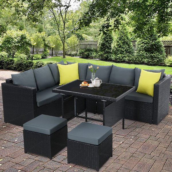 Furniture > Outdoor - Gardeon Outdoor Furniture Patio Set Dining Sofa Table Chair Lounge Wicker Garden Black - Garden Yard