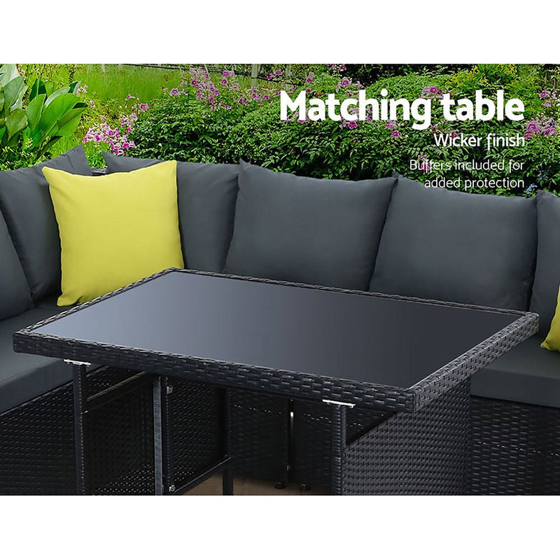 Furniture > Outdoor - Gardeon Outdoor Furniture Patio Set Dining Sofa Table Chair Lounge Wicker Garden Black - Garden Yard