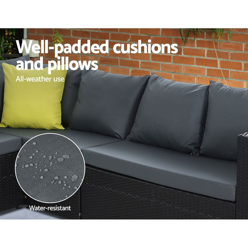 Furniture > Outdoor - Gardeon Outdoor Furniture Patio Set Dining Sofa Table Chair Lounge Wicker Garden Black - Garden Yard