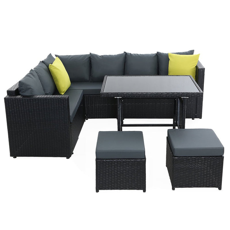 Furniture > Outdoor - Gardeon Outdoor Furniture Patio Set Dining Sofa Table Chair Lounge Wicker Garden Black - Garden Yard