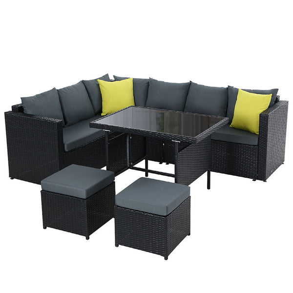 Furniture > Outdoor - Gardeon Outdoor Furniture Patio Set Dining Sofa Table Chair Lounge Wicker Garden Black - Garden Yard