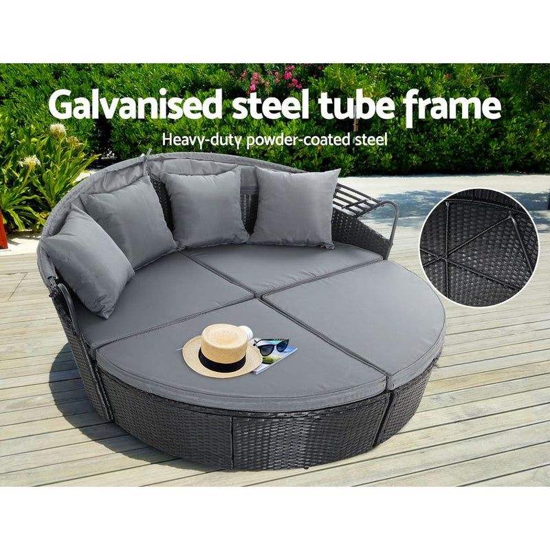 Furniture > Outdoor - Gardeon Outdoor Lounge Setting Patio Furniture Sofa Wicker Garden Rattan Set Day Bed Black - Garden Yard