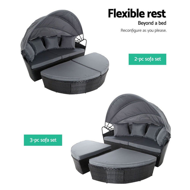 Furniture > Outdoor - Gardeon Outdoor Lounge Setting Patio Furniture Sofa Wicker Garden Rattan Set Day Bed Black - Garden Yard