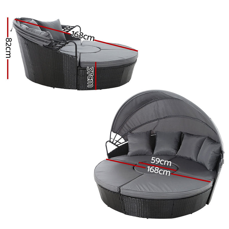 Furniture > Outdoor - Gardeon Outdoor Lounge Setting Sofa Patio Furniture Wicker Garden Rattan Set Day Bed Black - Garden Yard