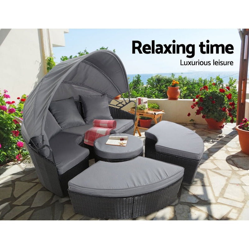 Furniture > Outdoor - Gardeon Outdoor Lounge Setting Sofa Patio Furniture Wicker Garden Rattan Set Day Bed Black - Garden Yard