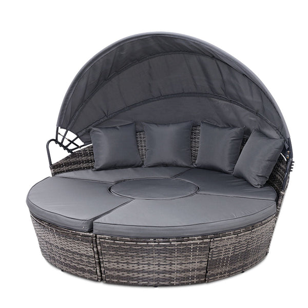 Furniture > Outdoor - Gardeon Outdoor Lounge Setting Sofa Patio Furniture Wicker Garden Rattan Set Day Bed Grey - Garden Yard