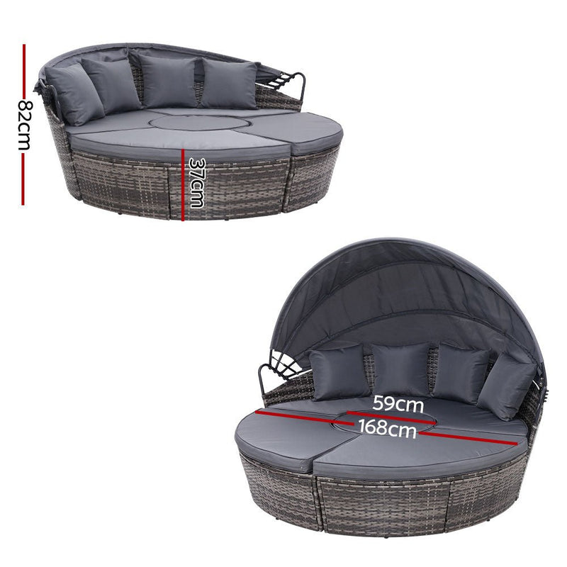 Furniture > Outdoor - Gardeon Outdoor Lounge Setting Sofa Patio Furniture Wicker Garden Rattan Set Day Bed Grey - Garden Yard