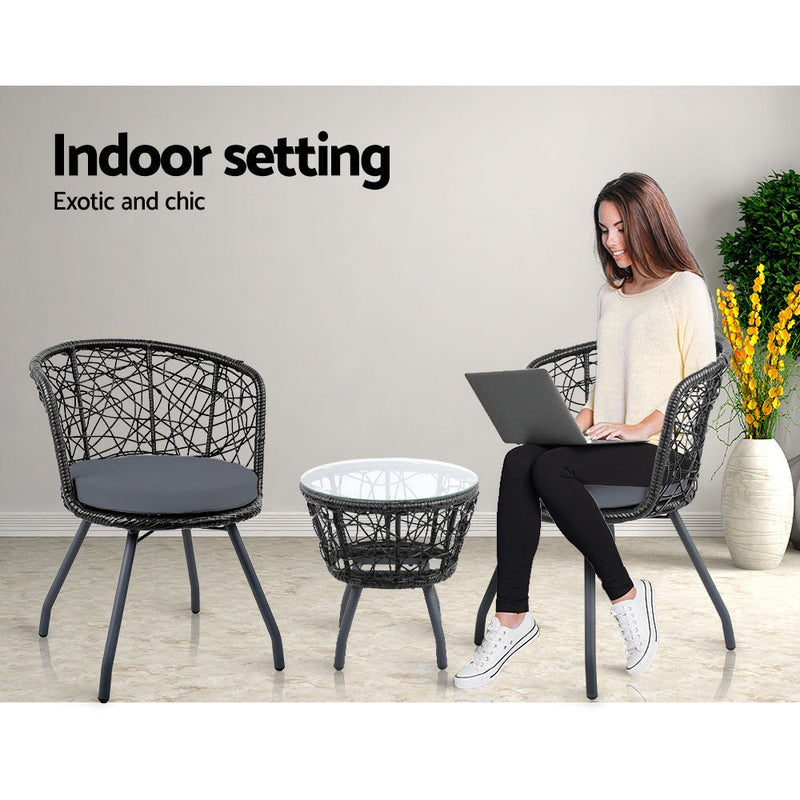Furniture > Outdoor - Gardeon Outdoor Patio Chair and Table - Black - Garden Yard