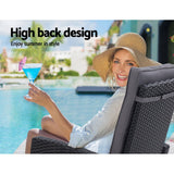 Furniture > Outdoor - Gardeon Outdoor Patio Furniture Recliner Chairs Table Setting Wicker Lounge 5pc Black - Garden Yard