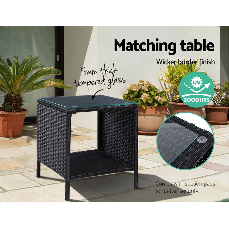 Furniture > Outdoor - Gardeon Outdoor Patio Furniture Recliner Chairs Table Setting Wicker Lounge 5pc Black - Garden Yard