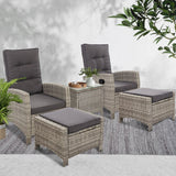 Furniture > Outdoor - Gardeon Outdoor Patio Furniture Recliner Chairs Table Setting Wicker Lounge 5pc Grey - Garden Yard