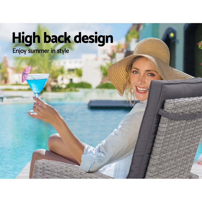 Furniture > Outdoor - Gardeon Outdoor Patio Furniture Recliner Chairs Table Setting Wicker Lounge 5pc Grey - Garden Yard