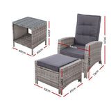 Furniture > Outdoor - Gardeon Outdoor Patio Furniture Recliner Chairs Table Setting Wicker Lounge 5pc Grey - Garden Yard