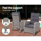 Furniture > Outdoor - Gardeon Outdoor Patio Furniture Recliner Chairs Table Setting Wicker Lounge 5pc Grey - Garden Yard