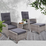 Furniture > Outdoor - Gardeon Outdoor Patio Furniture Recliner Chairs Table Setting Wicker Lounge 5pc Grey - Garden Yard