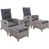 Furniture > Outdoor - Gardeon Outdoor Patio Furniture Recliner Chairs Table Setting Wicker Lounge 5pc Grey - Garden Yard