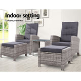 Furniture > Outdoor - Gardeon Outdoor Patio Furniture Recliner Chairs Table Setting Wicker Lounge 5pc Grey - Garden Yard