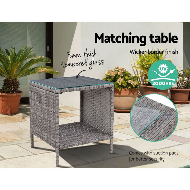 Furniture > Outdoor - Gardeon Outdoor Patio Furniture Recliner Chairs Table Setting Wicker Lounge 5pc Grey - Garden Yard
