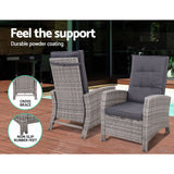 Furniture > Outdoor - Gardeon Outdoor Patio Furniture Recliner Chairs Table Setting Wicker Lounge 5pc Grey - Garden Yard