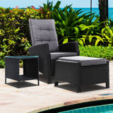 Furniture > Outdoor - Gardeon Outdoor Setting Recliner Chair Table Set Wicker lounge Patio Furniture Black - Garden Yard